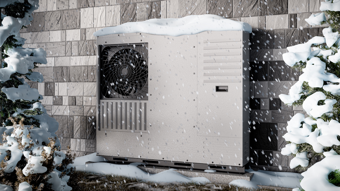 Heat pump in snow